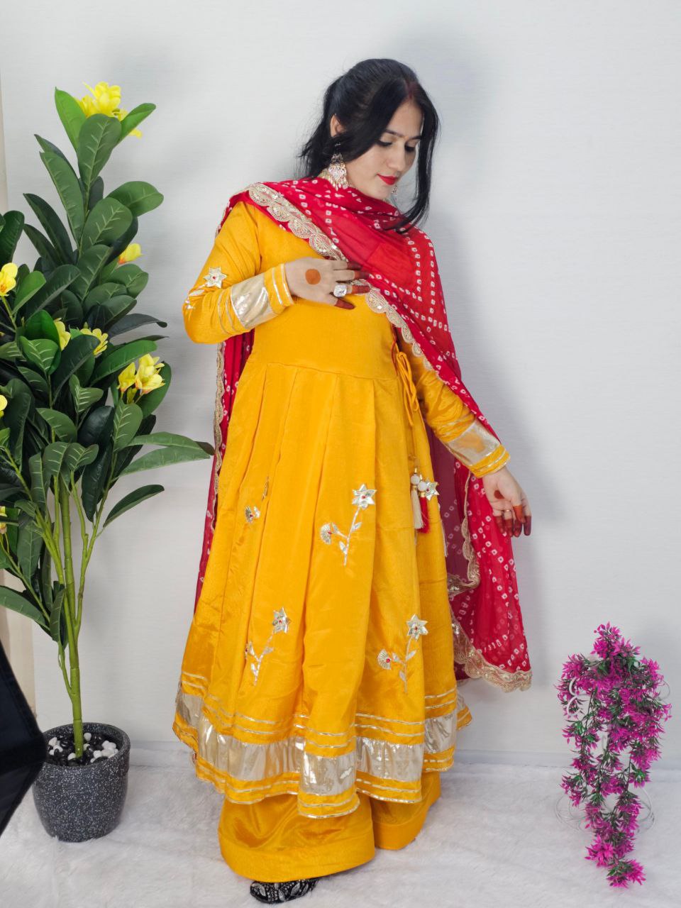 Purely Handmade Anarkali Plazzo Set with Bandhani Dupatta β A Royal Festive Look π